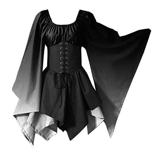 Mittelalter Kleid Damen Renaissance Kleid Traditionelles Irisches Kurz Kleid Mittelalter Renaissance Kostüm Trompetenärmel Vintage KurzKleid mit Korsett für Halloween Cosplay Karneval Kostüm Mittelalter Kleid Damen Renaissance Kleid Traditionelles Irisches Kurz Kleid Mittelalter Renaissance Kostüm Trompetenärmel Vintage KurzKleid mit Korsett für Halloween Cosplay Karneval Kostüm von Generic