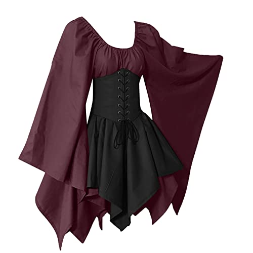 Mittelalter Kleid Damen Renaissance Kleid Traditionelles Irisches Kurz Kleid Mittelalter Renaissance Kostüm Trompetenärmel Vintage KurzKleid mit Korsett für Halloween Cosplay Karneval Kostüm Mittelalter Kleid Damen Renaissance Kleid Traditionelles Irisches Kurz Kleid Mittelalter Renaissance Kostüm Trompetenärmel Vintage KurzKleid mit Korsett für Halloween Cosplay Karneval Kostüm von Generic