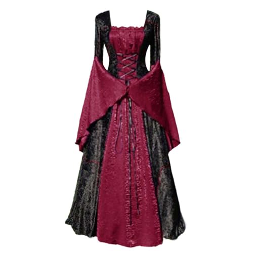 Mittelalter Kleid Damen Renaissance Retro Partykleid Mittelalter Kostüme Damen Gothic Kleider Halloween Karneval Kostüm Damen Vintage Maxikleid Für Halloween Karneval Kostüm Halloween Costume von Generic