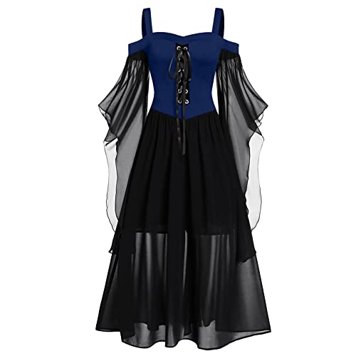 Mittelalter Kleid Damen Retro Renaissance Kleider FüR Halloween Karneval Gothic Punk Cosplay CosplaGothic Frauen Hexenkleid Elegant Maxikleid Dress Party von Generic