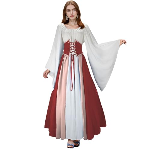 Mittelalter Kleider Damen Renaissance,Viktorianischen Maxikleid Damen mit Korsett Irische Kleidung Trompetenärmel Halloween Outfit Langarm Freizeitkleider Vintage Outfite für Frauen Karneval Cosplay Mittelalter Kleider Damen Renaissance,Viktorianischen Maxikleid Damen mit Korsett Irische Kleidung Trompetenärmel Halloween Outfit Langarm Freizeitkleider Vintage Outfite für Frauen Karneval Cosplay von Generic