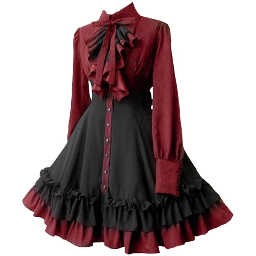 Mittelalter Kleider Damen mit Schleife - Gothic Prinzessin Kleidung Damen Lolita Viktorianischen Rüschen Brautkleider Renaissance Langarm Fliege Damenkleider Outfit für Karneval Halloween Party Mittelalter Kleider Damen mit Schleife - Gothic Prinzessin Kleidung Damen Lolita Viktorianischen Rüschen Brautkleider Renaissance Langarm Fliege Damenkleider Outfit für Karneval Halloween Party von Generic