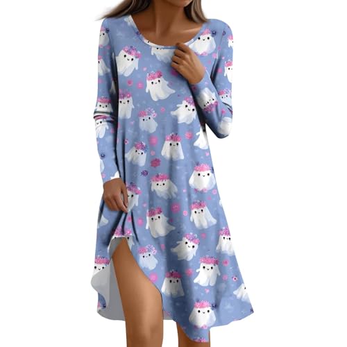 Mittelalter Kleidung Damen Generisch Elegant Midikleid Cosplay Mystisch Halloween Swing Kleid Zeitgemäß Vintage Hexenkleider Dramatisch Blutige Kleider Lässiges Locker Freizeitkleid(3-Blau,XXL) von Generic