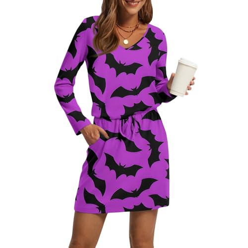 Mittelalter Kleidung Damen Lässiges Locker Freizeitkleid Mystisch Cosplay Kleidung Prinzessin Gothic Kleider Hochzeitsgast Gruselig Hexenkleider Auffällig Lustige Blusenkleid(3-Violett,L) von Generic