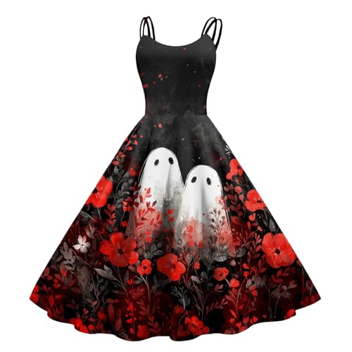 Mittelalter Kleidung Damen Lässiges Locker Freizeitkleid Mystisch Cosplay Kleidung Prinzessin Gothic Kleider Hochzeitsgast Gruselig Hexenkleider Auffällig Lustige Blusenkleid(4-Rot,S) von Generic