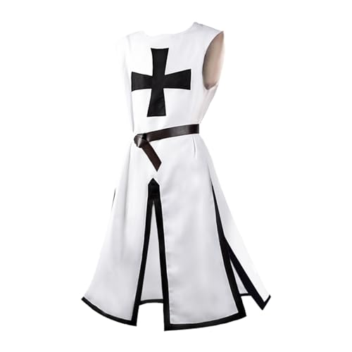 Mittelalter Kleidung Wikinger Tunika Lang Ritter Waffenrock Kreuzritter Tempelritter Fasching LARP Cospaly Kostüm Renaissance Vintage Trachtenhemd von Generic