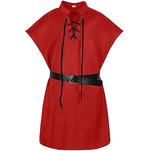 Mittelalter-Kostümhemd für Jungen, Renaissance-Retro-Tunika, Wikinger, Ritter, Pirat mit schwarzem Wikingergürtel für Halloween-Rollenspiele von Generic