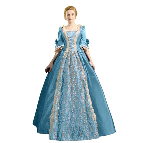 Mittelalter Maxikleid Damen Puffärmel Renaissance Kleider Bodenlang Viktorianischen Palast Abendkleider Gesmokte Taille High Spitze Ballkleid Mode Partykleid Halloween Dress Karneval Party von Generic