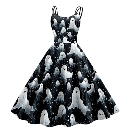 Mittelalter Midi Kleid Damen Halloween Festival Outfit Kleider FüR Karneval Fasching KostüM Maxikleid Vampir BöSe Uniform Party Verbandkleid Cosplay 2025 von Generic
