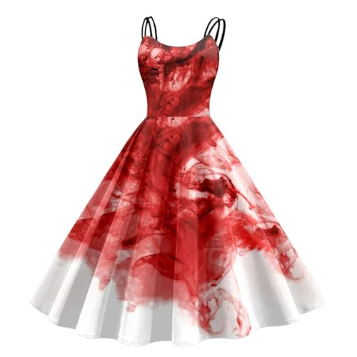 Mittelalter Midi Kleid Damen Halloween Festival Outfit Kleider FüR Karneval Fasching KostüM Maxikleid Vampir BöSe Uniform Party Verbandkleid Cosplay 2025 von Generic