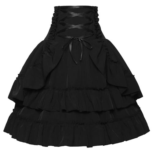 Mittelalter Rock Damen Hohe Taille Gothic Midirock Damen Doppellagiger Steampunk Trachtenrock mit Rüschen Vintage Viktorianische Lagenrock A-Linie Skater Röcke Festliche Kleidung für Halloween Mittelalter Rock Damen Hohe Taille Gothic Midirock Damen Doppellagiger Steampunk Trachtenrock mit Rüschen Vintage Viktorianische Lagenrock A-Linie Skater Röcke Festliche Kleidung für Halloween von Generic