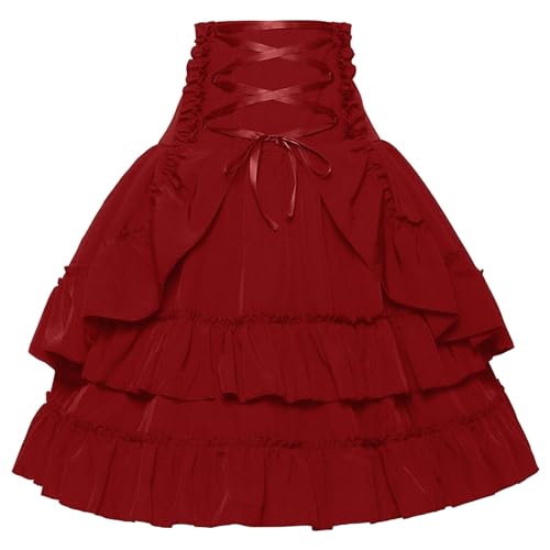 Mittelalter Rock Damen Hohe Taille Gothic Midirock Doppellagiger Steampunk Trachtenrock mit Rüschen Vintage Viktorianische Lagenrock A-Linie Skater Petticoat Festliche Kostüm für Halloween Mittelalter Rock Damen Hohe Taille Gothic Midirock Doppellagiger Steampunk Trachtenrock mit Rüschen Vintage Viktorianische Lagenrock A-Linie Skater Petticoat Festliche Kostüm für Halloween von Generic