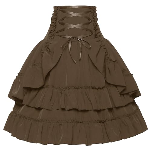Mittelalter Rock Damen Hohe Taille Gothic Midirock Doppellagiger Steampunk Trachtenrock mit Rüschen Vintage Viktorianische Lagenrock A-Linie Skater Petticoat Festliche Kostüm für Halloween Mittelalter Rock Damen Hohe Taille Gothic Midirock Doppellagiger Steampunk Trachtenrock mit Rüschen Vintage Viktorianische Lagenrock A-Linie Skater Petticoat Festliche Kostüm für Halloween von Generic