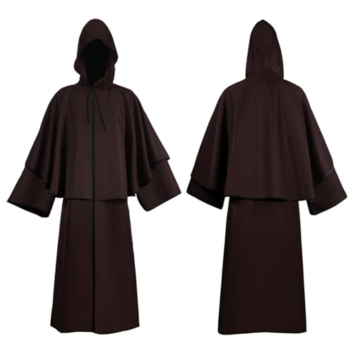 Mittelalter Umhang Unisex mit Kapuze, Renaissance Hexenmantel für Erwachsene, Vintage Einfarbig Capelet Lange Viktorianischer Kapuzenmantel Zauberer Cloak Halloween Cosplay Uniform für Karneval von Generic