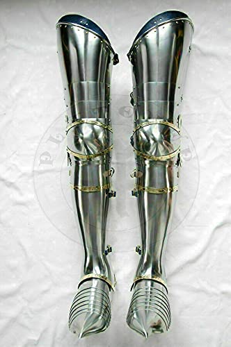 Mittelalterliche Armor Greaves Beinschutz Armor Leg Covering Silver Leg Greaves Knight Crusader Gothic Reenactment SCA LARP tragbares Kostüm Halloween von Generic