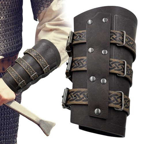 Mittelalterliche Brigandine Arm Guards - PU Leder Renaissance -Bracer, verstellbare Armrüstungswächter | Weiche mittelalterliche PU -Lederschnalle Armbaker, Ritterkostümzubehör für LARP, Cosplay, Fant von Generic
