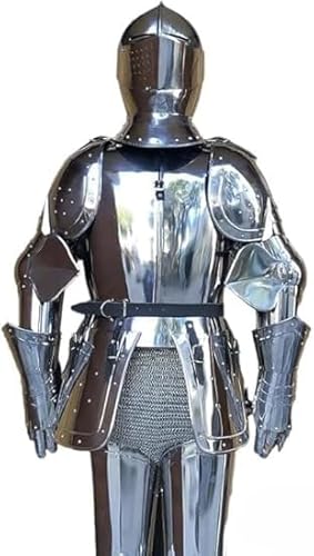 Mittelalterlicher Ritter-Kreuzritter Ganzkörper-Rüstungsanzug, 1,8 m, tragbarer Stahl-Anzug, Rüstungs-Kostüm, Silber-Finish für Cosplay, LARP & Display von Generic