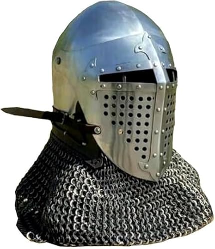 Mittelalterlicher Ritterhelm – Kampfbereites Bascinet mit Kettennetz-Details für SCA LARP Combat Knight Cosplay Mittelalterlicher Ritterhelm – Kampfbereites Bascinet mit Kettennetz-Details für SCA LARP Combat Knight Cosplay von Generic