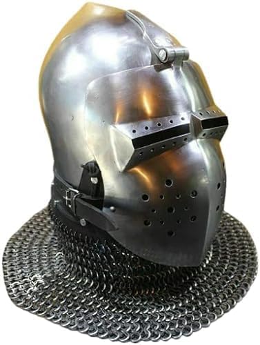Mittelalterlicher Ritterhelm mit Kettenhemd, Stahl und Messing, 35,6 x 30,5 cm Mittelalterlicher Ritterhelm mit Kettenhemd, Stahl und Messing, 35,6 x 30,5 cm von Generic