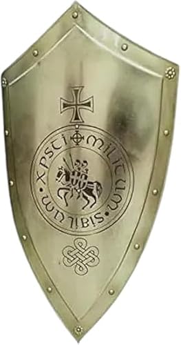 Mittelalterlicher Rüstungsschild, 18 Gauge, Stahl, Templer, Kampffertig, Messing-Finis-Schild, 71,1 cm Mittelalterlicher Rüstungsschild, 18 Gauge, Stahl, Templer, Kampffertig, Messing-Finis-Schild, 71,1 cm von Generic