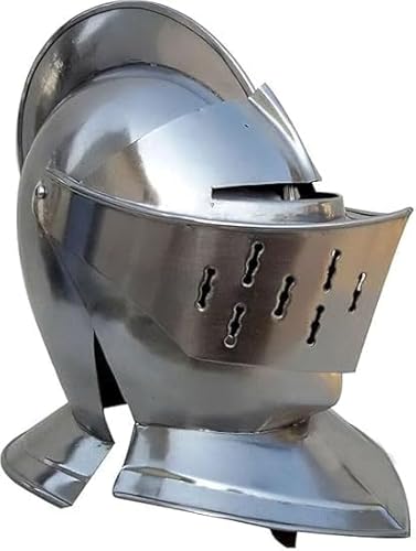 Mittelalterlicher Schweinegesicht Bascinet Helm mit geschlossenem Visier Houndskull Rüstung Europäischer Ritter LARP Cosplay Kostüm Groß Silber von Generic