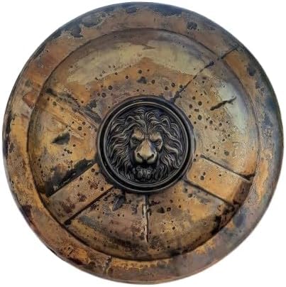 Mittelalterlicher Spartaner-300-Schild, personalisierbar, Löwen-Gesichtsschutz, griechischer Rüstungsschild, historisch, handgefertigt, Cosplay, 61 cm, Antikbraun von Generic