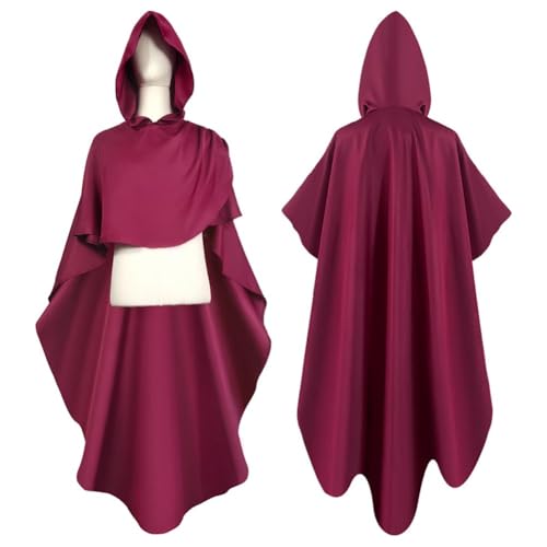 Mittelalterlicher Umhang für Erwachsene, Vintage-Stil, Haube, Kuttenhut, viktorianische Renaissance, Halloween-Kostüm, Wicca, heidnischer Zauberer, Party, Cosplay, Outfit (Weinrot, L) von Generic