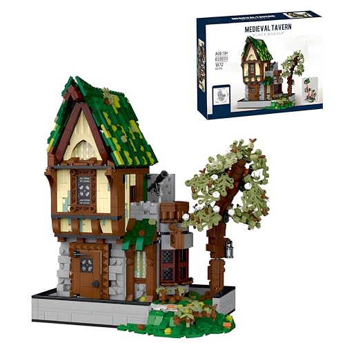 Generic Mittelalterliches Haus Bausets für Erwachsene, Mittelalterliche Taverne Architektur Spielzeug Schloss Set mit LED-Licht, 1872 Teile, Vintage Sammlerstück oder Home Office Display von Generic