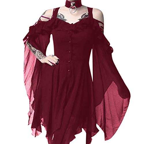 Mittelalterliches KostüM FüR Frauen Damen Langarm Mittelalter Kleid Festliches Bedrucktes Festival Abendanzug Sets KostüMe Vampir Verbandkleid Cosplay Halloween KostüMparty von Generic