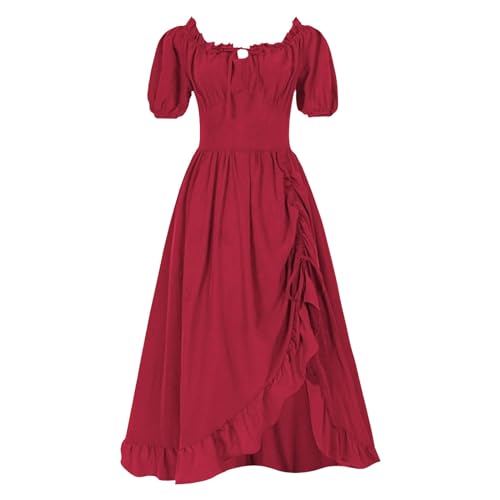 Mittelalterliches KostüM FüR Frauen Vintage Maxikleid Elegant Traditionelles Kleid Halloween Gothic Rmelloses Kleider Vampir BöSe Uniform Party Festlich A-Linie Cosplay 2025 von Generic