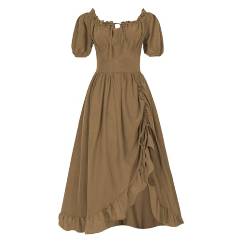 Mittelalterliches KostüM FüR Frauen Vintage Maxikleid Elegant Traditionelles Kleid Halloween Gothic Rmelloses Kleider Vampir BöSe Uniform Party Festlich A-Linie Cosplay 2025 von Generic
