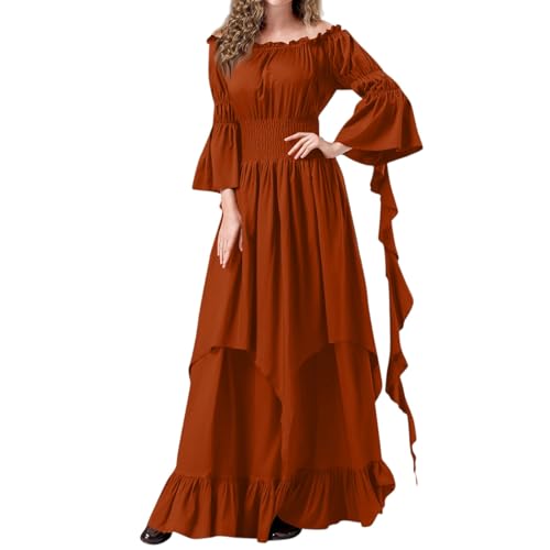 Mittelalterliches Kostüm für Damen Viktorianisches Kleid Renaissance-Kleid Kostüm Frauen Gothic Hexenkleid Hexenkostüm Damen Halloween Vampirkostüm Mittelalterliches Hochzeitskleid Orange M von Generic