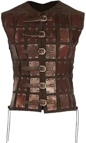 Mittelalterliches Lederkostüm Brigantine Abenteurer kurz Leder Körperpanzer Fantasie-Krieger Rüstung Kostüm braun von Generic