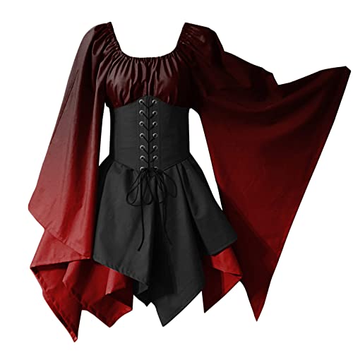 Mittelalterliches lässiges langes Kleid für Frauen, irisches Hemdkleid mit Trompetenärmeln mit Korsetten, traditionelles Halloween-Kleid für Frauen, Gothic Retro Cosplay Kostüm mit Ärmeln, bordeaux Mittelalterliches lässiges langes Kleid für Frauen, irisches Hemdkleid mit Trompetenärmeln mit Korsetten, traditionelles Halloween-Kleid für Frauen, Gothic Retro Cosplay Kostüm mit Ärmeln, bordeaux von Generic