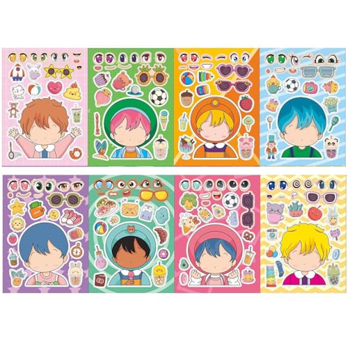 Mix and Match Face Sticker - 16 Cartoon -Puzzle -Aufkleber -Blätter Für Kinder | Lustiger -Ausdruck Verändern Spielblätter, Fun Face Swap Craft Kit Spielzeug Für Mädchen Kreatives Spielzeit von Generic