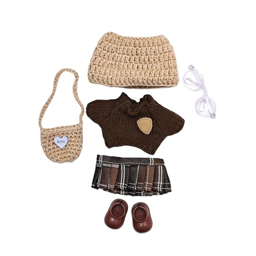 Modepuppen-Kleidungsset mit Pullover, Hut, Tasche, Schuhen, Brille Zubehör für Kinder ab 6 Jahren Fans, weicher Stoff, zum Anziehen Spielen Tne708 (Khaki, 10cm) von Generic