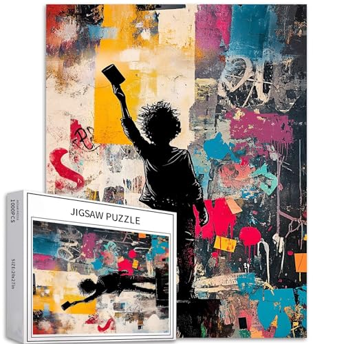 Modern Street Art Puzzle für Erwachsene, Stadthintergrund, Banksy-Stil, bunt, DIY-Puzzles für Heimdekoration, Geschenke, Familienpuzzle, perfekt für Spieleabende, 50,8 x 68,9 cm, 1000 Teile Modern Street Art Puzzle für Erwachsene, Stadthintergrund, Banksy-Stil, bunt, DIY-Puzzles für Heimdekoration, Geschenke, Familienpuzzle, perfekt für Spieleabende, 50,8 x 68,9 cm, 1000 Teile von Generic
