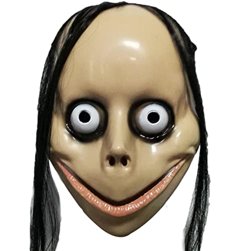 Momoo Face Cover – Gruselige Momoo-Maske | Momoo Kostümmaske mit langen Haaren, gruselige -Kopfbedeckung, Momoo-Kostüm-Maske, Cosplay-Zubehör für Halloween von Generic