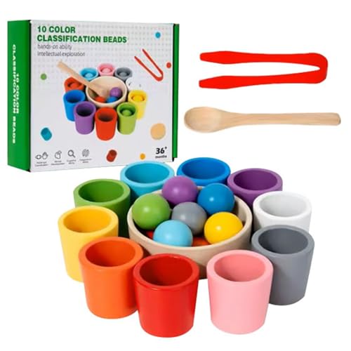 Montessori-Farbklassifizierungsbecher aus Holz für Kinder, frühe Bildung, Baby-Farberkennung, passendes Konzentrationstraining, Lernspielzeug Jlq882 (Light Blue, 18.5X16X4.8CM) von Generic
