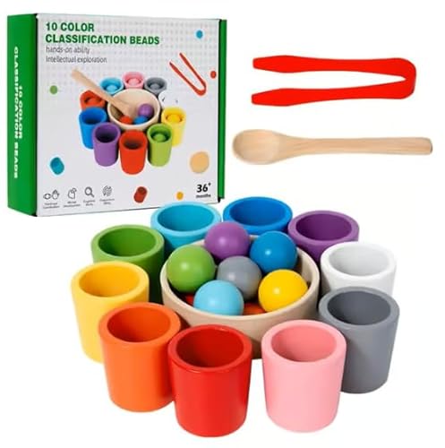 Montessori-Farbklassifizierungsbecher aus Holz für Kinder, frühe Bildung, Baby-Farberkennung, passendes Konzentrationstraining, Lernspielzeug QkA270 (Light Blue, 18.5X16X4.8CM) von Generic
