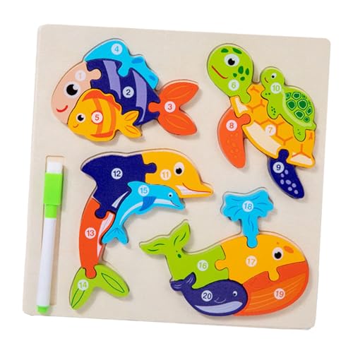 Montessori Holzpuzzles Babyspielzeug Farben Vorschullernpuzzles für Jungen Kinder 3 5 Jahre Alt, Ozean von Generic