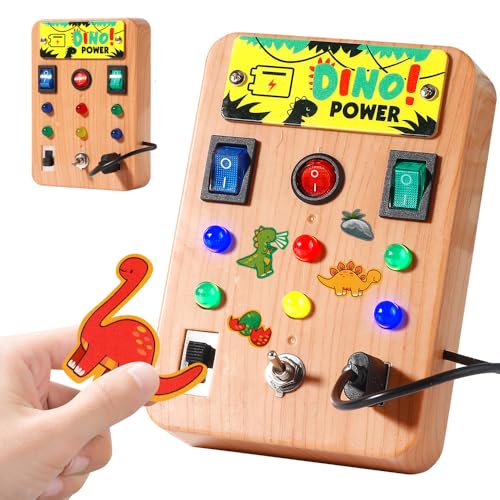 Montessori-Sinnes-Schalter-Schloss 16 LED-Lichter Musikbox Naturholz-Kinderspielzeug Beschäftigungs-LED-Schalter Analoge Leiterplatte für Kleinkinder L von Generic