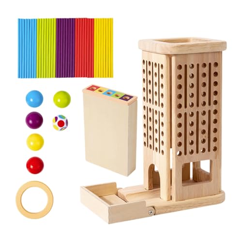 Montessori-Spiel, Holz, 40 Bunte Holzstäbchen, Würfelspiel, Mathematik-Lernspielzeug für 3-, 4-, 5-6-Jährige, Feinmotorik- & Zählspielzeug, Familienspiel, Tne497 (Beige, 13x22x10 cm) von Generic