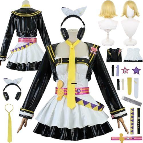 Muse Dash Miku Rin Len Cosplay Costume Outfit Game Character Uniform Complete Set Halloween Party Dress Up Suit with Wig Headdress Headphones for Women von Generic