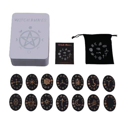 Mystische Runen Set Holz Runen Set Hexen Runen Kit Hexe Runen Kit 14 Stück mit Anleitung Runen Set Holz Graviert Runen Symbole Holz Runen Holz für von Generic