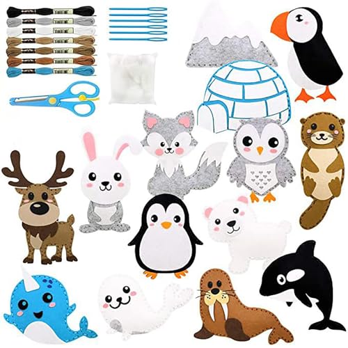 Näh-Bastelset, Tier-Näh-Bastelset für Kinder, DIY-Nähen mit Tieren, Basteln, pädagogisches Nähset für Anfänger, Jungen und Mädchen Nby88 (White, 20cm) von Generic