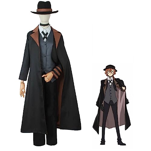 Nakahara Chuuya Cosplay Kostüm, schwarzer langer Mantel, Halloween-Outfit mit Hut,S-Black von Generic