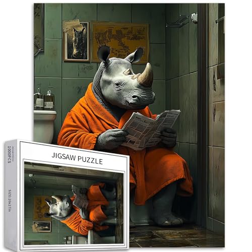 Nashorn in orangefarbenem Bademantel, 1000-teiliges Puzzle für Erwachsene, Nashorn, Lesen, Zeitung, Kunst, Puzzle, anspruchsvolle Familienaktivitäten, Spiele, buntes Bastelpuzzle für Heimdekoration Nashorn in orangefarbenem Bademantel, 1000-teiliges Puzzle für Erwachsene, Nashorn, Lesen, Zeitung, Kunst, Puzzle, anspruchsvolle Familienaktivitäten, Spiele, buntes Bastelpuzzle für Heimdekoration von Generic