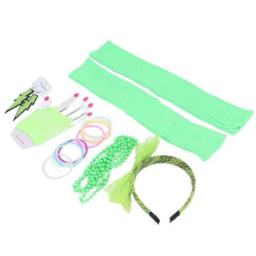 Neon-Spitzen-Stirnband-Set, 80er-Jahre-Leuchtarmbänder, Spitzen-Stirnband, Neon-Ohrringe für Halloween für Frauen (GREEN) von Generic