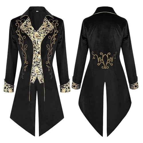 Neu 2025 Steampunk Herren Jacke - Gothic Frack Herren Midi Edelmann Gold Mantel Stickerei Viktorianische Hof Gehrock Retro Mittelalter Tuxedo Elegant Theater Kleidung Vampir Cosplay Halloween Kostüm von Generic